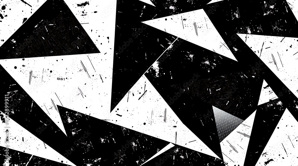 Fototapete abstract geometric pattern, black and white triangles, dynamic composition, sharp angles, fragmented