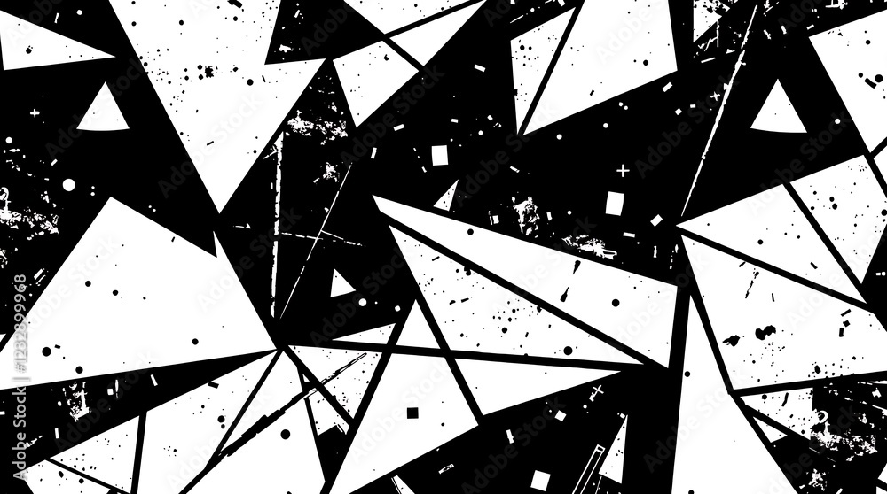 Fototapete abstract geometric pattern, black and white triangles, dynamic composition, sharp angles, fragmented