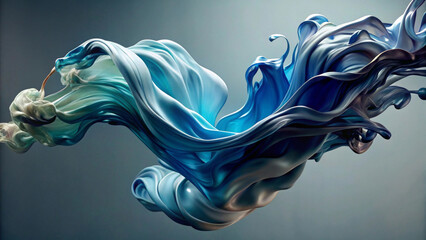 Obraz premium The swirling, fluid shapes in shades of blue and green create a dynamic, wave-like structure, creating a sense of movement and depth. The interplay of light and shadow enhances the composition.AI