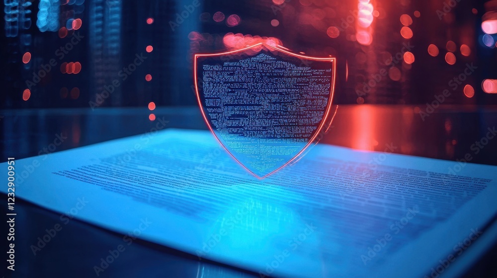 Poster digital security concept with shield and data encryption visuals