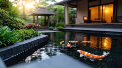 Obraz premium Koi pond in tranquil Japanese garden