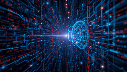 Digital background perfect for tech processes, business data transfer & encryption, neural networks, digital archives,  artificial intelligence, sound and graphic presentation, science, education, etc