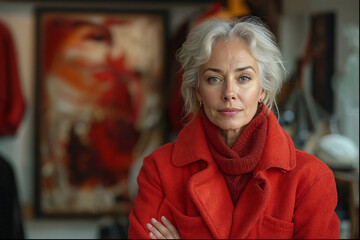 Portrait of a midaged female fashionista, exhibition