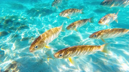 Naklejka premium A group of fish swimming in the ocean