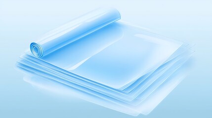 Rolled translucent sheets of light blue plastic film