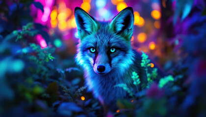 Enchanted Fox in a Neon Forest
