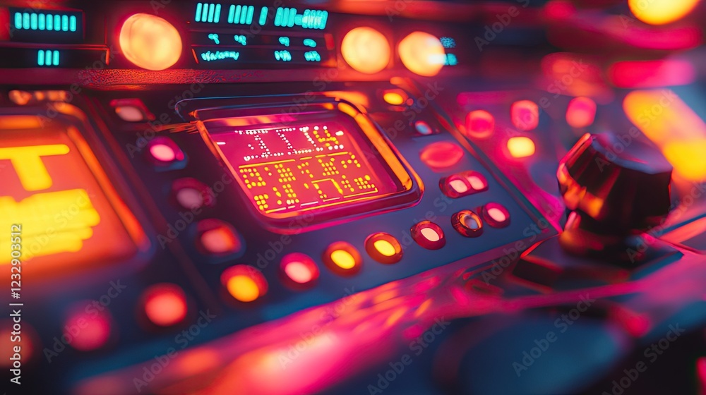 Poster Futuristic Control Panel With Illuminated Displays And Buttons