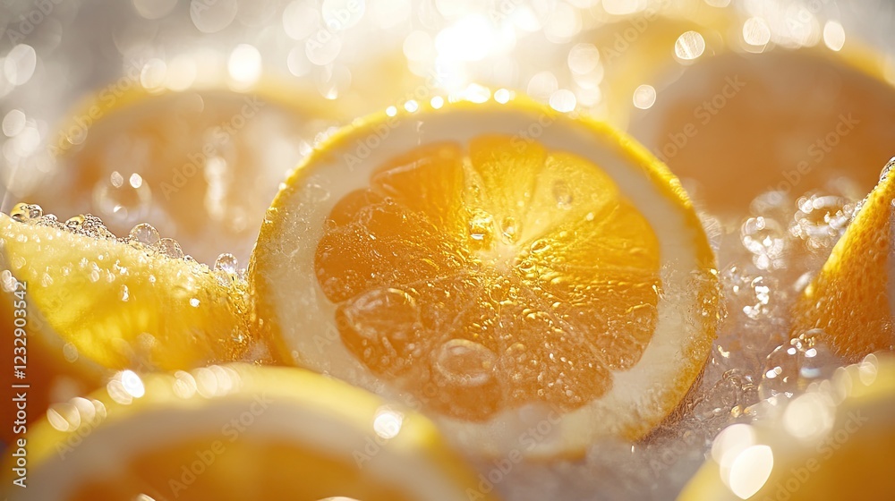 Aufkleber slices of oranges submerged in sparkling water