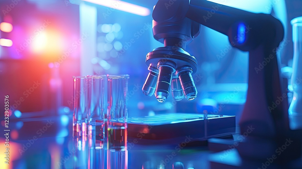 Aufkleber Advanced Robotic Microscope In A Neon Lit Laboratory
