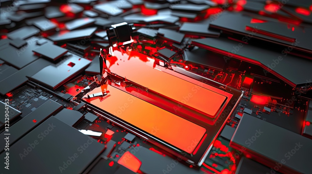 Poster abstract red and black technological circuit board design