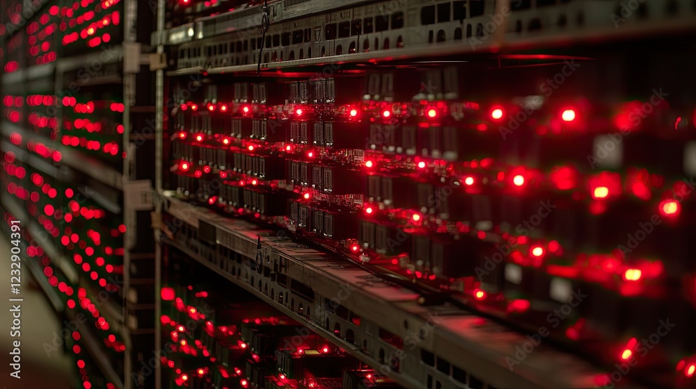 Poster Illuminated Server Racks Displaying Red Indicator Lights