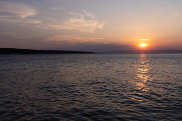 View of scenic sunset on the Adriatic Sea, Croatia.