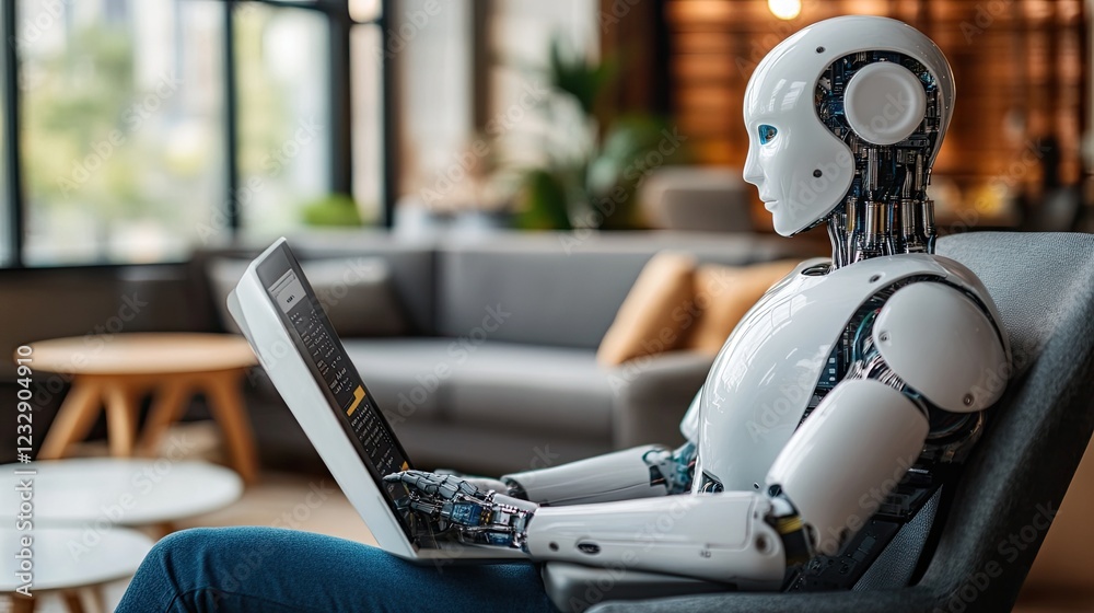 Poster Advanced Robot Using Laptop Computer in Modern Office