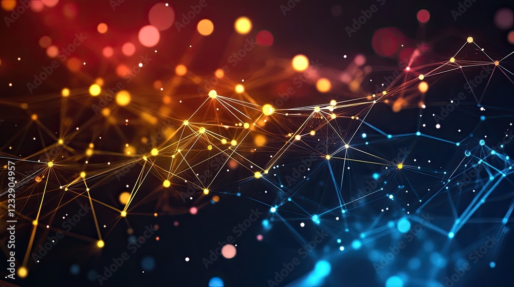 Poster abstract network connections illuminated with warm and cool colors