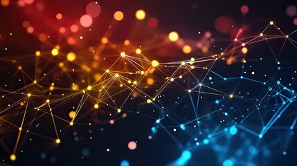 Abstract Network Connections Illuminated with Warm and Cool Colors