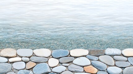 Smooth Grey Stones Bordering Calm Blue Water