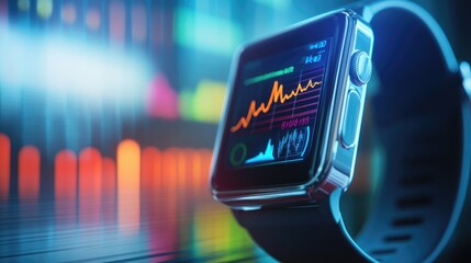 Obraz premium Smartwatch displays financial market data and graphs