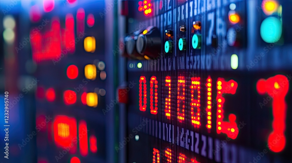 Poster Illuminated Control Panel Displays Digital Data And Indicators