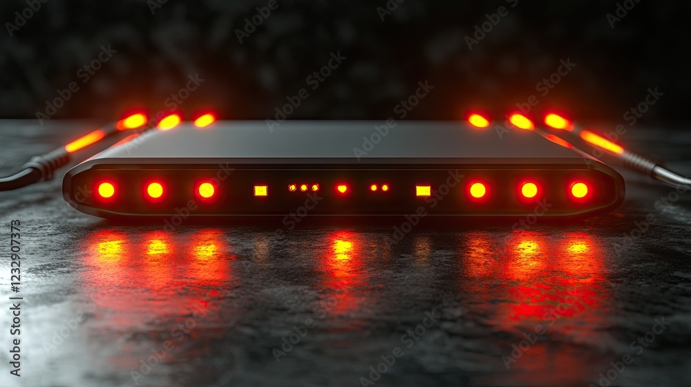 Poster futuristic device illuminated with red lights