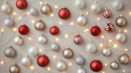 Festive Christmas Ornaments Arranged With Lights