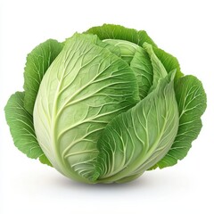 Obraz premium A fresh green cabbage with tightly packed leaves, showcasing its vibrant color and crisp texture, ideal for salads and cooking.