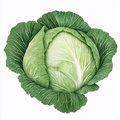 Fototapeta premium A fresh, green cabbage with tightly wrapped leaves, showcasing its vibrant color and healthy appearance.
