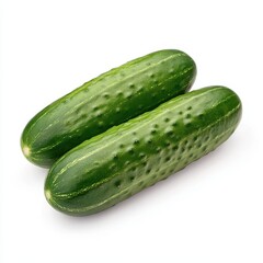 Two fresh, green cucumbers with a smooth texture, showcasing their natural coloration and characteristic ridges.