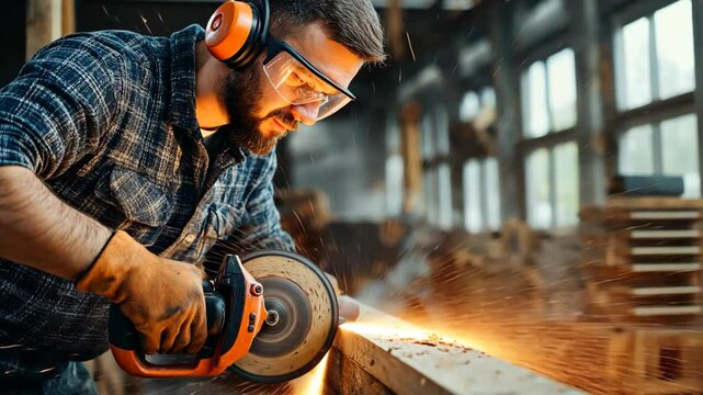 a man cutting steel tube wearing safety glasses and ear protection