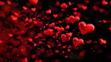 A Captivating Display of Red Flat Hearts in Various Sizes Falling Across a Black Background in Stunning 8K High Resolution Imagery