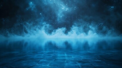 Fototapeta premium Mystical Night Sky Over Foggy Mountain Lake