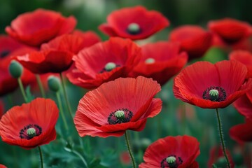 Obraz premium Red poppies blooming in summer meadow, vibrant beauty of nature
