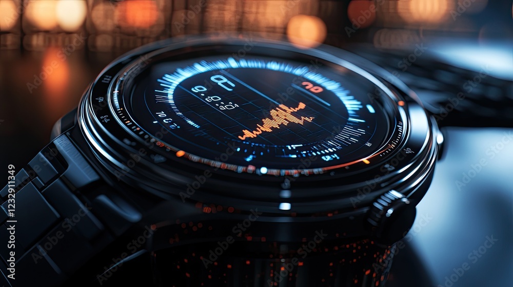 Poster Futuristic Smartwatch Displaying Data Metrics