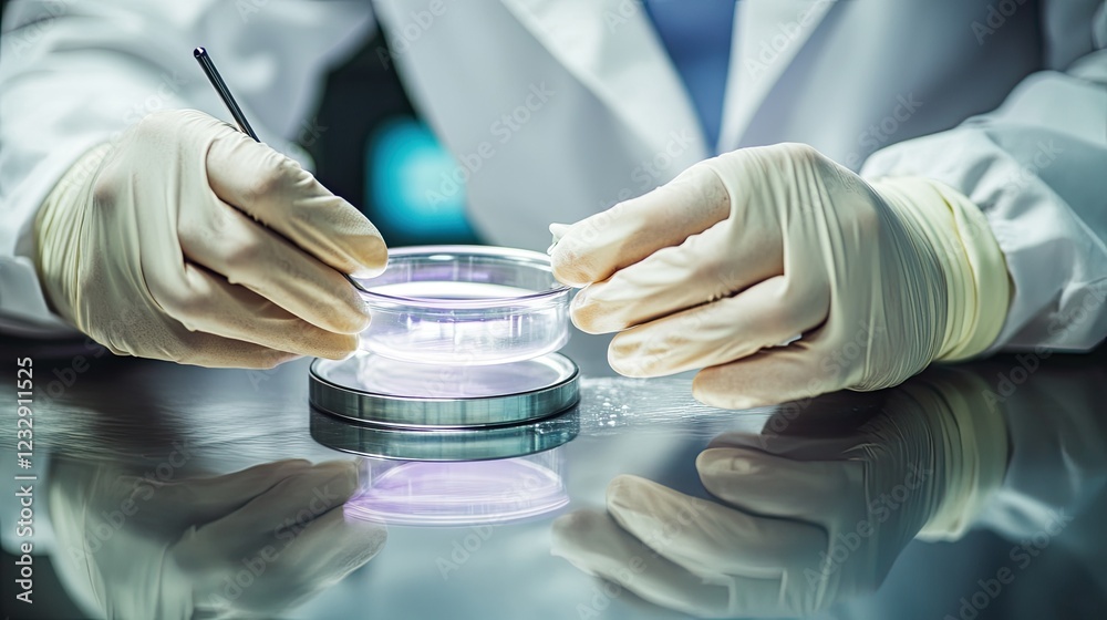 Poster Scientist carefully handling a sample in a lab