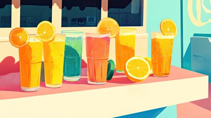 Colorful Refreshing Summer Drinks With Citrus Garnish