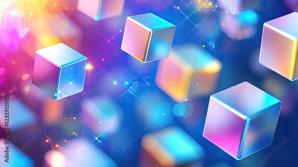 Poster colorful cubes float in a vibrant abstract space