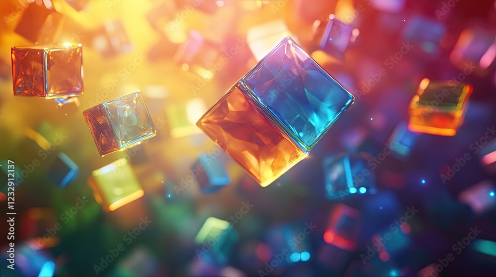 Poster Vibrant Colorful Cubes Floating In Abstract Space