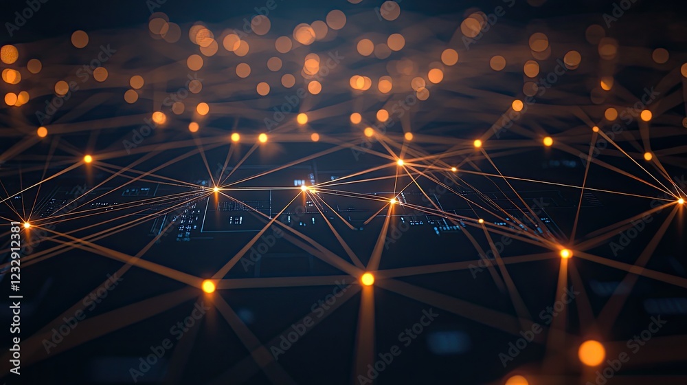 Poster Illuminated Network Nodes Displaying Global Connections