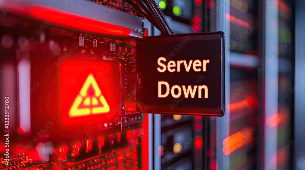 Poster server down warning sign in data center
