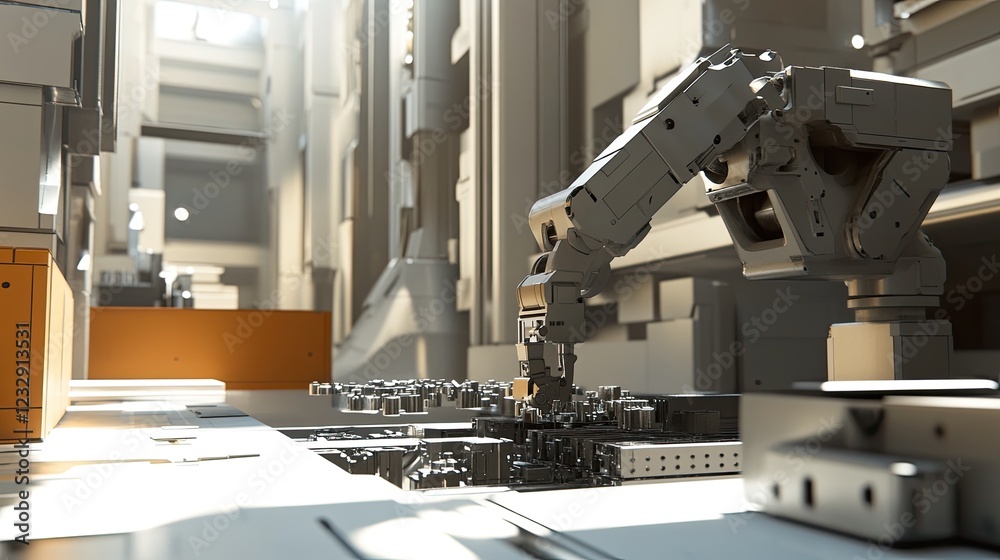 Poster Robotic Arm Assembling Futuristic Microchip Circuitry