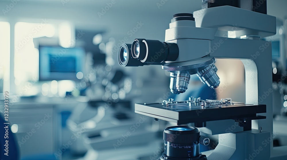 Poster modern laboratory microscope in a clinical setting