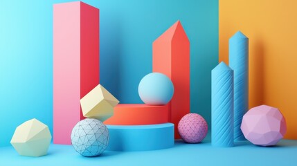 Colorful Geometric Shapes on a Vibrant Two-Tone Background