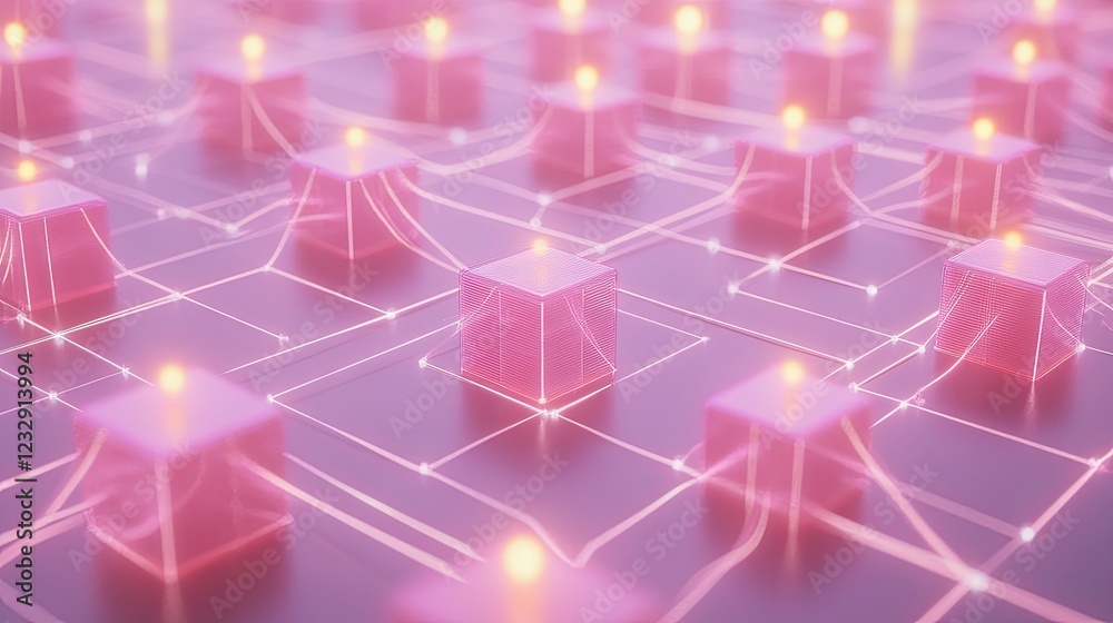 Poster pink cubes connected in a network system