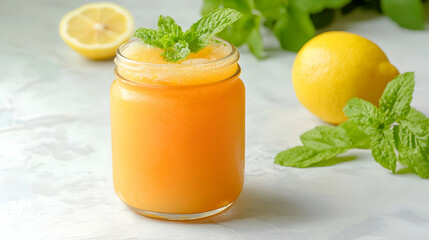 Refreshing lemon mint smoothie in jar
