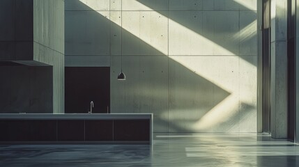 A large room with a sink and a counter