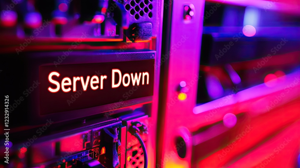 Poster Server Down Message Displayed On Rack Mounted Server