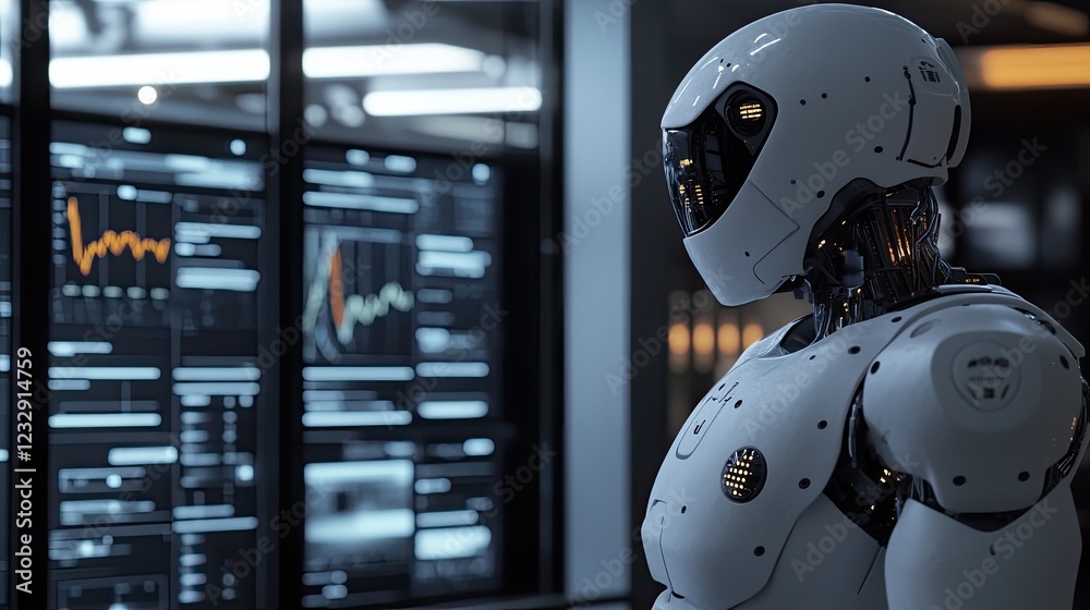 Poster Advanced Robot Analyzing Financial Data Screens