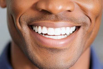 Obraz premium Smiling man showing bright teeth and healthy expression