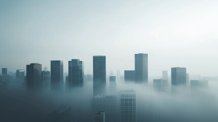 Obraz premium Urban Skyline in Dense Fog with Tall Buildings and Soft Light