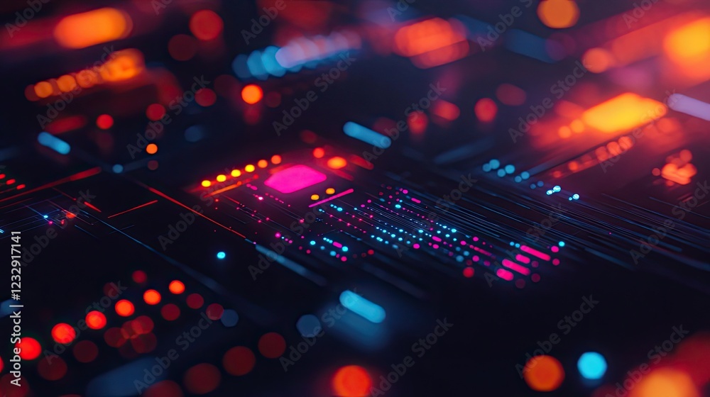 Poster abstract digital circuitry glowing brightly with vivid colors