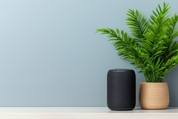 Smart Speaker mit Dekoration auf minimalistischem Regal

